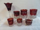 Lot of (7) Antique Ruby Flash Souvenir Glass Inc. State Fair Detroit 1907