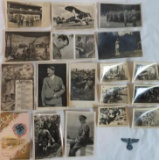 Case Lot of WWII German Nazi Real Photo Postcards, Photos, and Badge