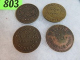 Lot of (4) Antique Brass Brothel Tokens