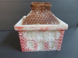 Antique Westmoreland Log Cabin Mustard Jar Bank w/ Original Label