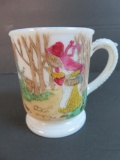Antique Little Red Riding Hood Hand Painted Milk Glass Child's Mug