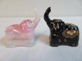 Lot of (2) Fenton Hand Painted Elephant Trinket Boxes Inc. Rosalene & Ebony