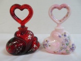 Lot of (2) Fenton Hand Painted Perfume Bottles Inc. Ruby Red & Rosalene