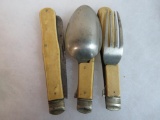 Outstanding Civil War Military Campaign Folding Cutlery Set w/ Bone Handles