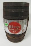 Antique Hire Root Beer Advertising Dispenser Barrel w/ Original Sign