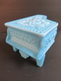 Vintage Blue Milk Glass Baby Grand Piano Covered Box