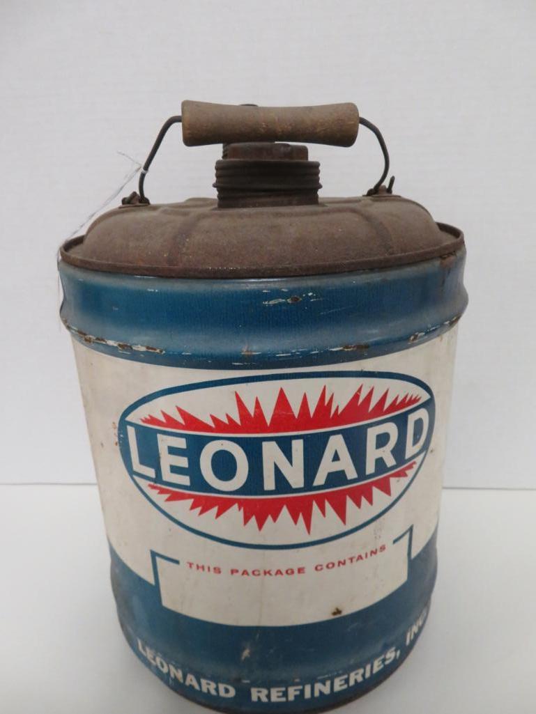 Vintage Leonard Motor Oil 5 Gallon Metal Can | Proxibid