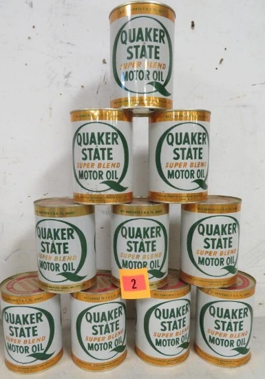 Lot (10) NOS Vintage Quaker State Metal Oil Cans (Full)
