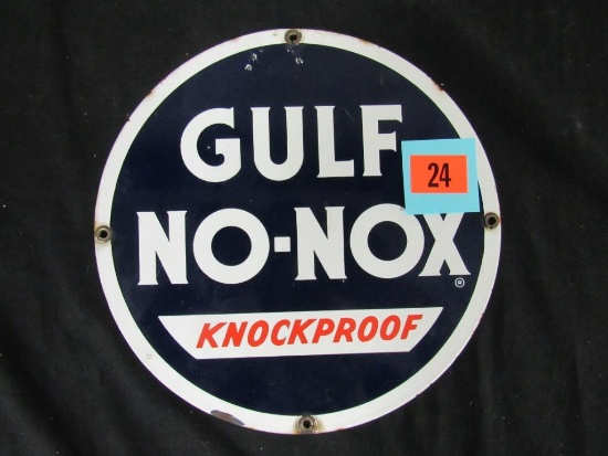 Vintage Gulf No-Nox Porcelain Gas Pump Plate Sign