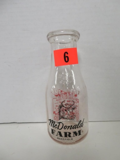 Rare Antique McDonald Farm Pint Milk Bottle w/ Mickey & Minnie Mouse