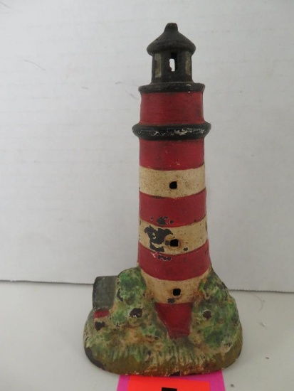 Antique Cast Iron Lighthouse Still Bank 6.5"