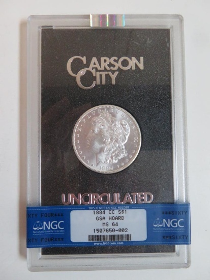 1884 CC Uncirculated Morgan Silver Dollar NGC Graded GSA Hoard MS 64