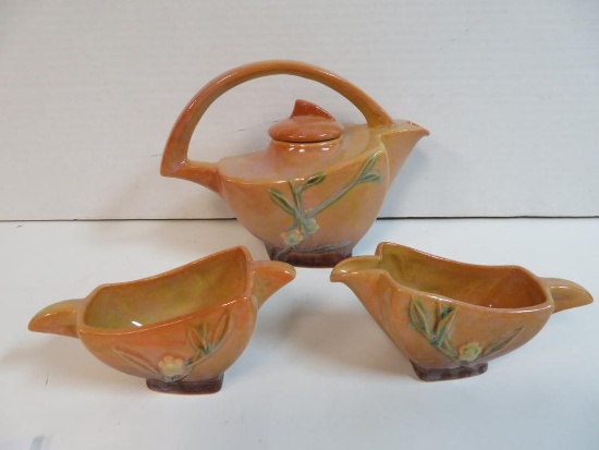 1940's Roseville Pottery Orange Wincraft Tea Set