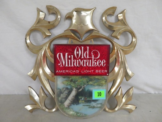 Vintage Ca. 1960's Old Milwaukee 3-D Sign w/ Fishing Scene, Measures 19 x18