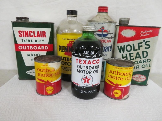 Grouping of Antique Outboard Motor Oil Cans & Bottles