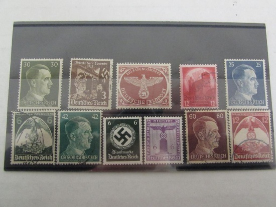 Lot of (11) WWII Era Nazi Postage Stamps
