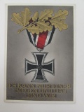 German Nazi Propaganda Postcard with Iron Cross and Oak Leaves