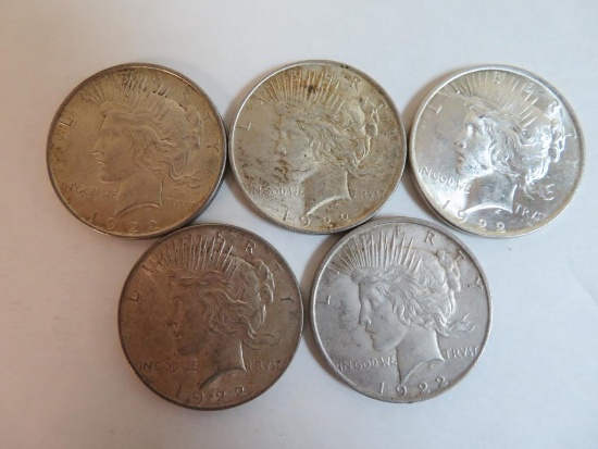 Group of (5) Peace Silver Dollars