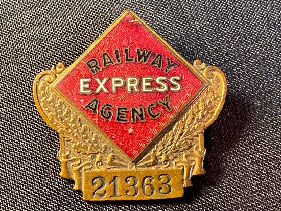 Antique Railway Express Agency Badge / Cloisonne Enameled