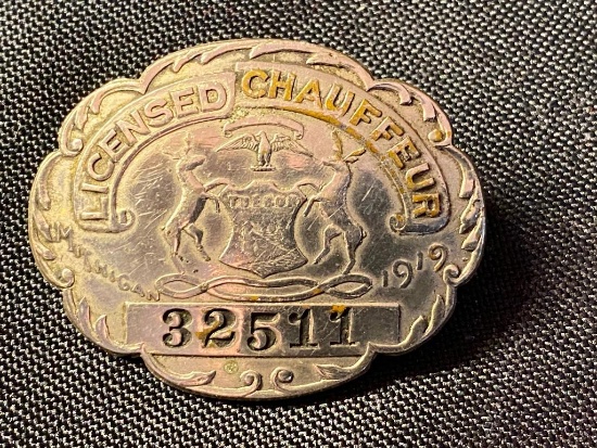 Antique 1919 Michigan Chauffeur Badge