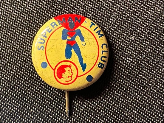 Antique 1940's Superman-Tim Club Tin Pinback