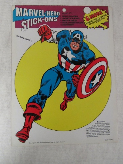 Vintage 1974 Captain America Stick-On Unused