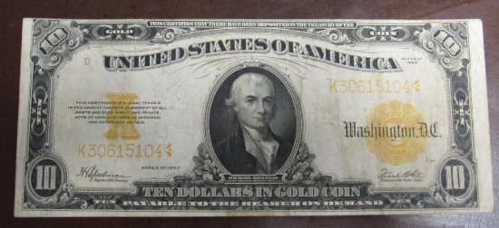 1922 $10 Gold Certificate Note