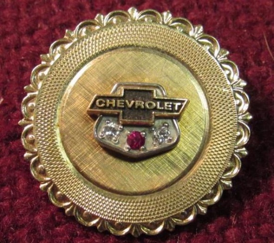 Rare Vintage Chevrolet Service Pin w/ Diamonds & Ruby