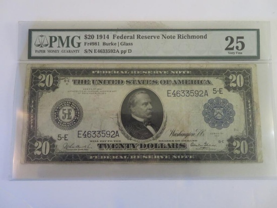 Graded Series 1914 Lg. Size $20 Federal Reserve Note (PMG-25)