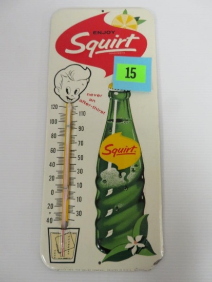 1963 Dated Squirt Soda Embossed Metal Advertising Thermometer