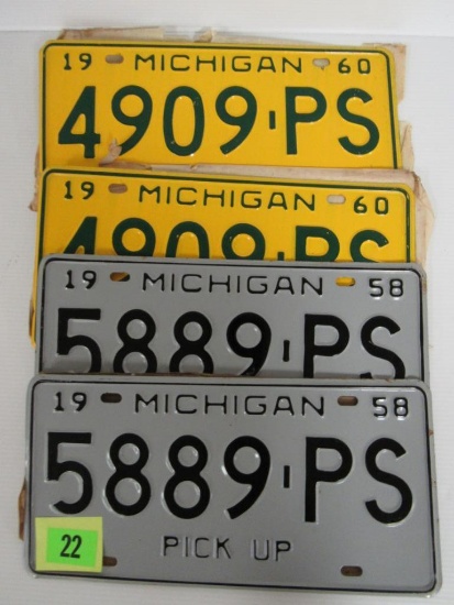 1958 & 1960 Michigan Pick Up Truck Matched License Plate Sets