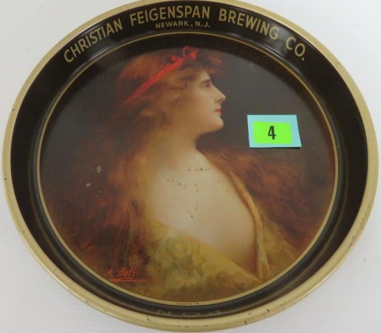 Antique Christian Feigenspan Brewing Co. Beer Portrait Metal Serving Tray