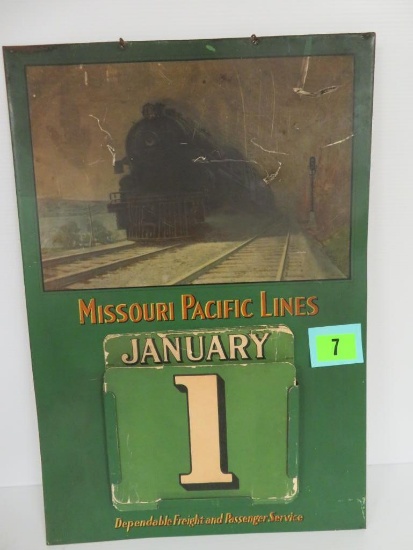 Antique Missouri Pacific Railroad Metal Calendar Sign