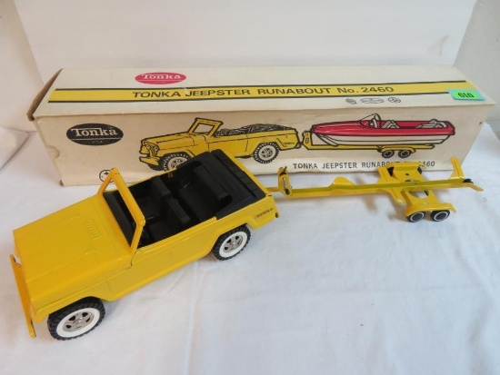 Vintage Tonka Jeepster Runabout No. 2460 Jeepster & Boat Trailer w/ Original Box