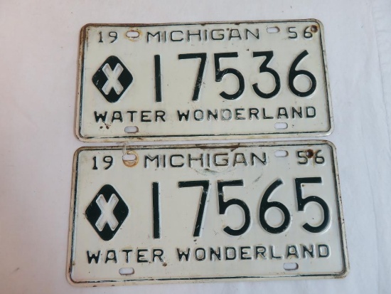 Lot of (2) 1956 Michigan Municipal License Plates