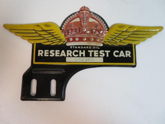 Rare Vintage Standard Oil Research Test Car License Plate Topper