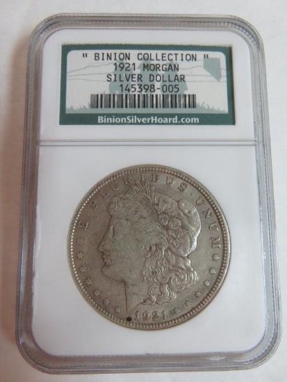 Rare 1921 Morgan Silver Dollar NGC Authentic "Binion Collection"