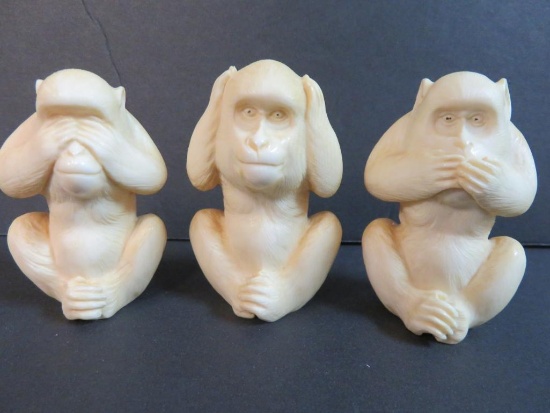 Beautiful Hand Carved Bone/Ivory Set of (3) Wise Monkeys