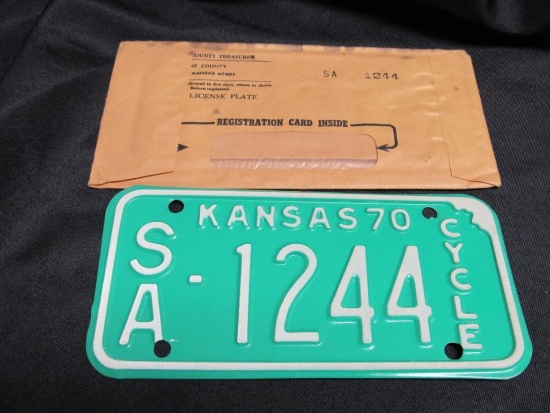 Vintage 1970 Kansas Motorcycle License Plate NOS Unused