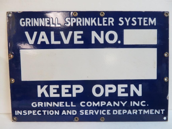 Antique Grinnell Sprinkler System Porcelain Sign 9" x13"