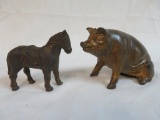 (2) Antique Cast Iron Still Banks Pig & Horse