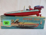 Outstanding Antique Bandai Japan Tin Wind-Up Ocean Boat w/ Driver