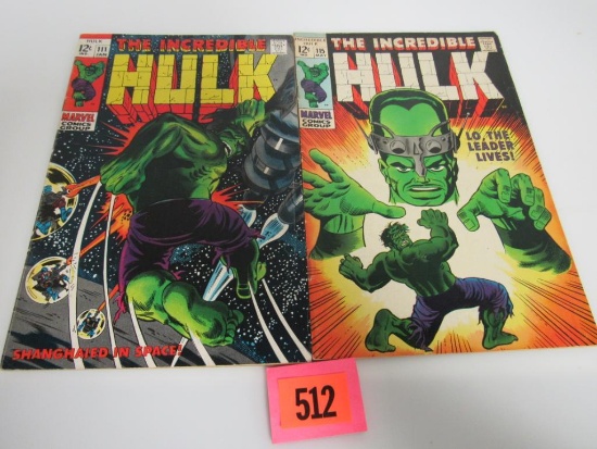 Incredible Hulk #111 & 115 Marvel Silver Age Lot