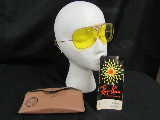 Rare Authentic 1960's Ray Ban Kalichrome Yellow Shooter Glasses w/ Case