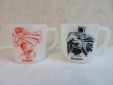 (2) Vintage 1960's Westfield Milk Glass Batman & Robin Character Mugs