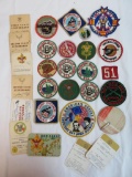 Large Group of Asst. Vintage Boy Scout Patches, Membership Cards