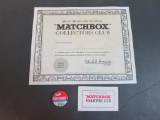 Vintage 1960's/70's Matchbox Collector's Club Meberhip Pin with Papers