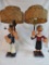 Antique Popeye & Olive Oyl Chalkware Table Lamps w/ Original Shades