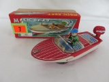 Antique KO Japan Tin Friction Magic Boat & Driver MIB