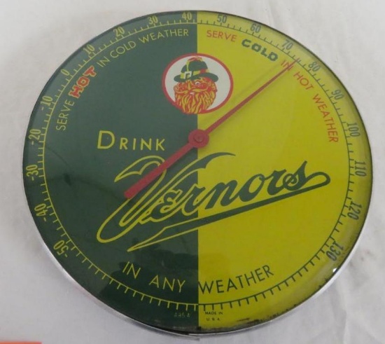 Beautiful Original Vernors 12" Pam Style Glass Front Thermometer